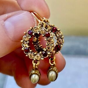 Metropolitan Museum 14k gold plated circular Pearl Earrings with precious stones